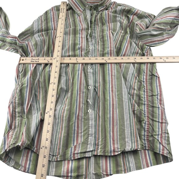 Aigle Mens XXL Green Multicolor Striped Button-Up Shirt 100% Cotton - Picture 2 of 4